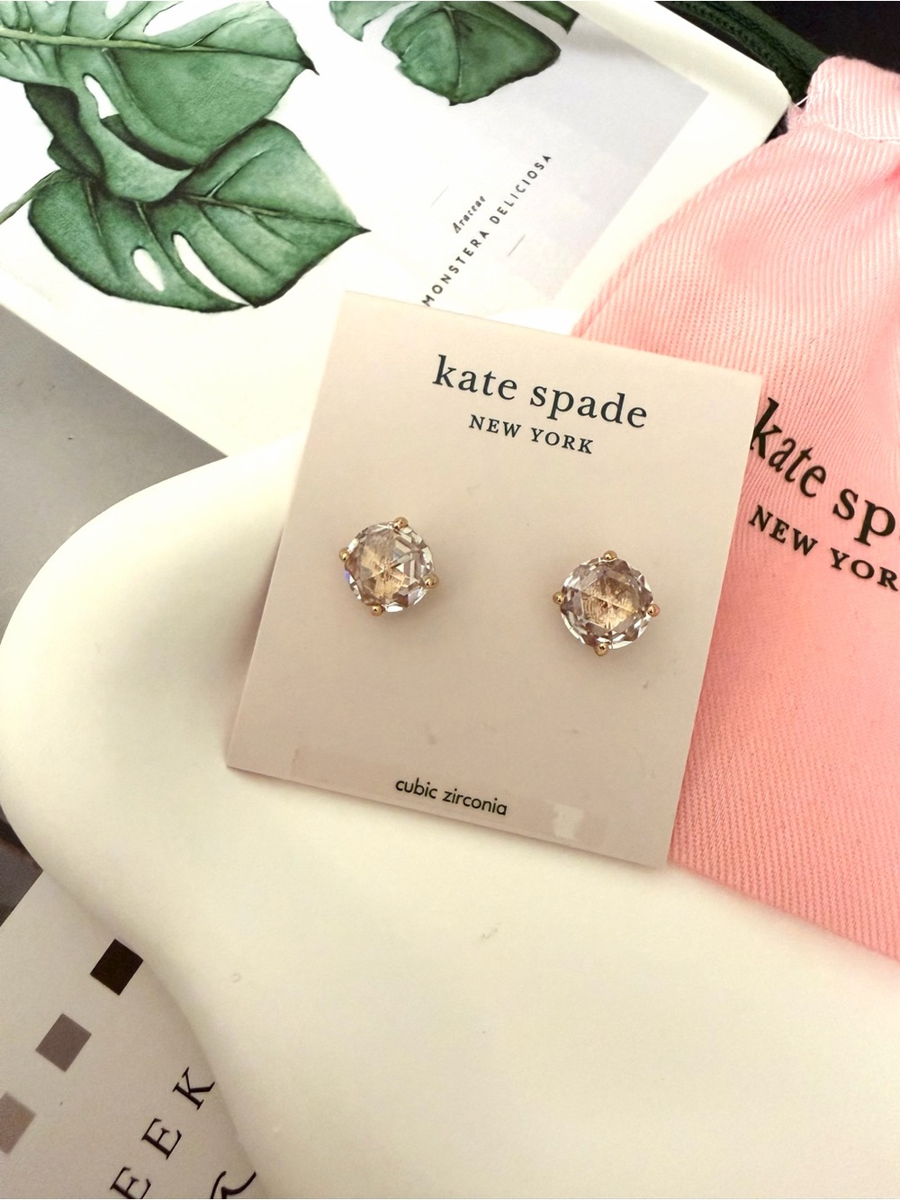 kate spade Champagne Crystal Stud Earrings with RoseGold-Tone Setting